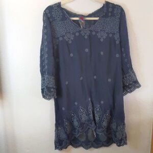 Johnny Was Grey Embroidered Tunic M Boho Lagenlook Romantic